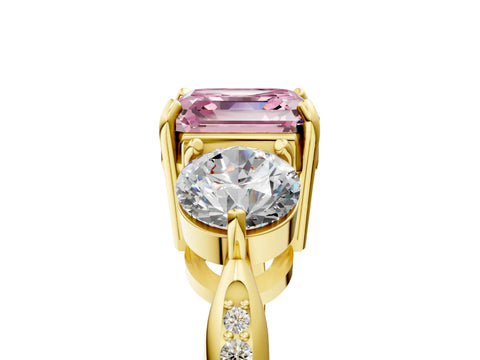 Yellow gold Three-Stone Fancy Pink Asscher Cut Diamond Channel Set Engagement Ring with Prong Setting_5