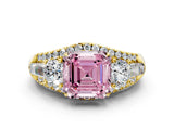 Yellow gold Three-Stone Fancy Pink Asscher Cut Diamond Engagement Ring with Pave Band and Prong Setting_12