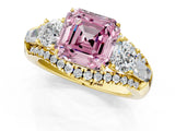 Yellow gold Three-Stone Fancy Pink Asscher Cut Diamond Engagement Ring with Pave Band and Prong Setting_13