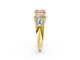 Yellow gold Three-Stone Fancy Pink Asscher Cut Diamond Engagement Ring with Pave Band and Prong Setting_14