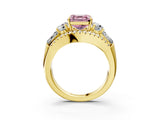Yellow gold Three-Stone Fancy Pink Asscher Cut Diamond Engagement Ring with Pave Band and Prong Setting_15