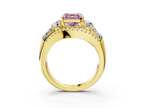 Yellow gold Three-Stone Fancy Pink Asscher Cut Diamond Engagement Ring with Pave Band and Prong Setting_15