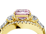 Yellow gold Three-Stone Fancy Pink Asscher Cut Diamond Engagement Ring with Pave Band and Prong Setting_16