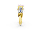 Yellow gold Three-Stone Fancy Pink Asscher Cut Diamond Engagement Ring with Pave Band and Prong Setting_2