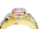 Yellow gold Three-Stone Fancy Pink Asscher Cut Diamond Engagement Ring with Pave Band and Prong Setting_4