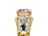 Yellow gold Three-Stone Fancy Pink Asscher Cut Diamond Engagement Ring with Pave Band and Prong Setting_5