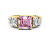 Yellow gold Three-Stone Fancy Pink Asscher Cut Diamond Engagement Ring with Prong Setting_3