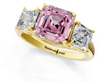 Yellow gold Three-Stone Fancy Pink Asscher Cut Diamond Engagement Ring with Prong Setting_4