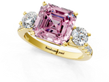 Yellow gold Three-Stone Fancy Pink Asscher  Cut Diamond Pavé Band with Four-Prong Setting_1