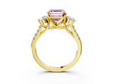 Yellow gold Three-Stone Fancy Pink Asscher  Cut Diamond Pavé Band with Four-Prong Setting_3