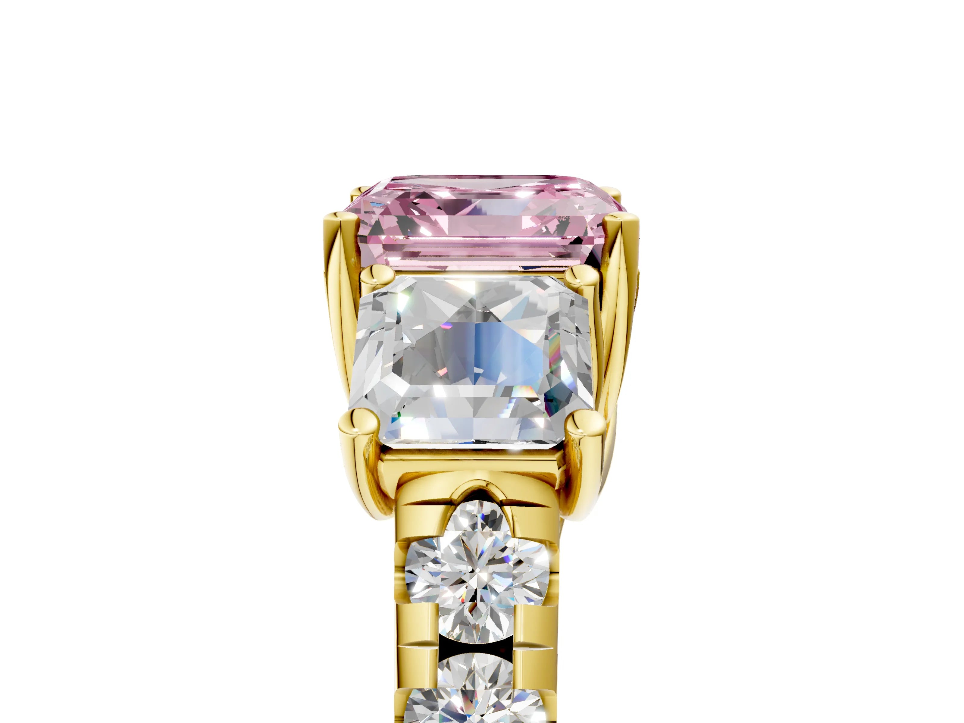 Yellow gold Three-Stone Fancy Pink Asscher Cut Diamond Pavé Band with Prong Setting_5