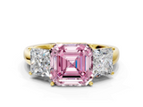 Yellow gold Three-Stone Fancy Pink Asscher  Cut Diamond Ring with Channel-Set Band and Four-Prong Setting_16