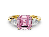 Yellow gold Three-Stone Fancy Pink Asscher Cut Diamond Ring with Pear  Side Stones in Four-Prong Setting_12