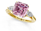 Yellow gold Three-Stone Fancy Pink Asscher Cut Diamond Ring with Pear  Side Stones in Four-Prong Setting_13