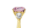 Yellow gold Three-Stone Fancy Pink Asscher Cut Diamond Ring with Pear  Side Stones in Four-Prong Setting_17