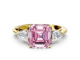 Yellow gold Three-Stone Fancy Pink Asscher Cut Diamond Ring with Pear  Side Stones in Four-Prong Setting_48