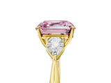 Yellow gold Three-Stone Fancy Pink Asscher Cut Diamond Ring with Pear  Side Stones in Four-Prong Setting_53