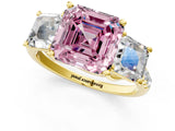 Yellow gold Three-Stone Fancy Pink Asscher Cut Diamond Ring with Round  Pavé Band and Prong Setting_100
