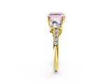 Yellow gold Three-Stone Fancy Pink Asscher Cut Diamond Ring with Round  Pavé Band and Prong Setting_101