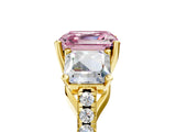 Yellow gold Three-Stone Fancy Pink Asscher Cut Diamond Ring with Round  Pavé Band and Prong Setting_104