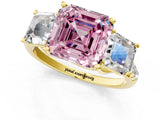 Yellow gold Three-Stone Fancy Pink Asscher Cut Diamond Ring with Round  Pavé Band and Prong Setting_13