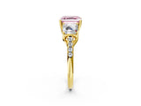 Yellow gold Three-Stone Fancy Pink Asscher Cut Diamond Ring with Round  Pavé Band and Prong Setting_14