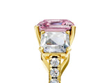 Yellow gold Three-Stone Fancy Pink Asscher Cut Diamond Ring with Round  Pavé Band and Prong Setting_17