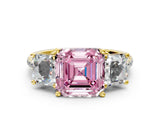 Yellow gold Three-Stone Fancy Pink Asscher Cut Diamond Ring with Round  Pavé Band and Prong Setting_99