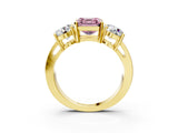 Yellow gold Three-Stone Fancy Pink Asscher Cut Diamond Ring with Round Side Stones, Classic Band, and Four-Prong Setting_15