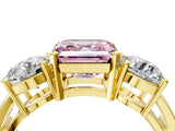 Yellow gold Three-Stone Fancy Pink Asscher Cut Diamond Ring with Round Side Stones, Classic Band, and Four-Prong Setting_16