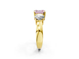 Yellow gold Three-Stone Fancy Pink Asscher Cut Diamond Ring with Round Side Stones, Classic Band, and Four-Prong Setting_2