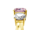 Yellow gold Three-Stone Fancy Pink Asscher Cut Diamond Ring with Round Side Stones, Classic Band, and Four-Prong Setting_5