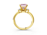 Yellow gold Three-Stone Fancy Pink Asscher  Cut Diamond Solitaire with Prong Setting and Classic Band_3