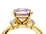 Yellow gold Three-Stone Fancy Pink Asscher  Cut Diamond Solitaire with Prong Setting and Classic Band_4