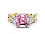 Yellow gold Three-Stone Fancy Pink Asscher  Cut Diamond Twist Band with Prong Setting_17