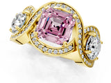 Yellow gold Three-Stone Fancy Pink Asscher Cut Diamond Wave Pave Band with Prong Setting_1