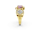 Yellow gold Three-Stone Fancy Pink Asscher Cut Diamond Wave Pave Band with Prong Setting_2