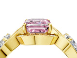 Yellow gold Three-Stone Fancy Pink Asscher Cut Diamond Wave Pave Band with Prong Setting_4