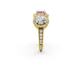 Yellow gold Three-Stone Fancy Pink Asscher Cut Halo Diamond Milgrain Band with Four-Prong Setting_2