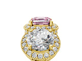 Yellow gold Three-Stone Fancy Pink Asscher Cut Halo Diamond Milgrain Band with Four-Prong Setting_5