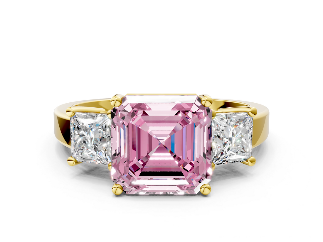 Yellow gold Three-Stone Fancy Pink Asscher  Cut Solitaire Ring with Prong Setting_3