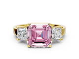 Yellow gold Three-Stone Fancy Pink Asscher  Cut Solitaire Ring with Prong Setting_3