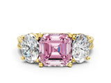 Yellow gold Three-Stone Fancy Pink Asscher  Diamond Milgrain Pave Band with Prong Setting 1