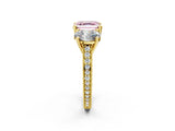 Yellow gold Three-Stone Fancy Pink Asscher  Diamond Milgrain Pave Band with Prong Setting 3