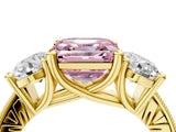 Yellow gold Three-Stone Fancy Pink Asscher  Diamond Milgrain Pave Band with Prong Setting 5