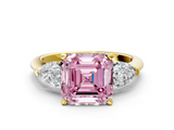 Yellow gold Three-Stone Fancy Pink Asscher  Diamond Ring with Pear Side Stones in Four-Prong Setting_18