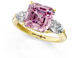 Yellow gold Three-Stone Fancy Pink Asscher  Diamond Ring with Pear Side Stones in Four-Prong Setting_19
