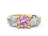 Yellow gold Three-Stone Fancy Pink Cushion  Brilliant Cut Solitaire Ring with Prong Setting on a Classic Band 1