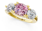 Yellow gold Three-Stone Fancy Pink Cushion  Brilliant Cut Solitaire Ring with Prong Setting on a Classic Band 2
