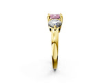 Yellow gold Three-Stone Fancy Pink Cushion  Brilliant Cut Solitaire Ring with Prong Setting on a Classic Band 3